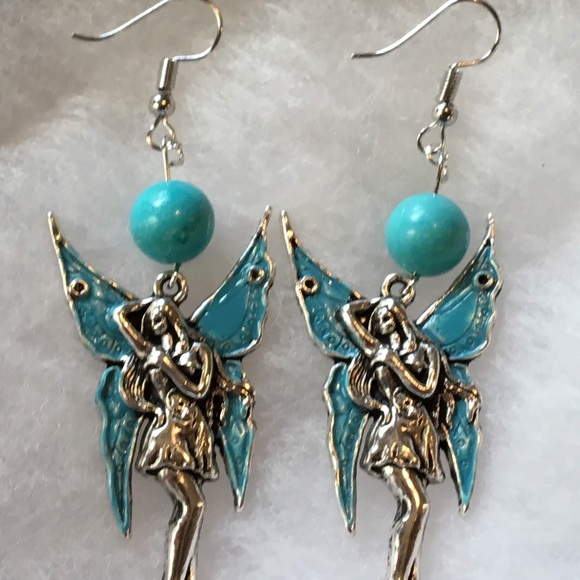 Blue Turquoise Magnesite Fairy Earrings - Picture 4 of 8